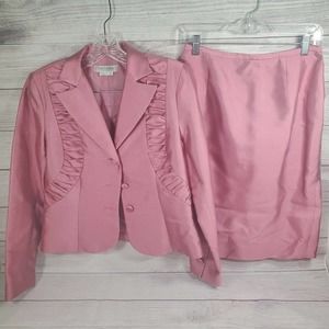 Kay Unger New York VTG Lilac Pink Satin Silk Blend 2 Piece Skirt Suit Size 4